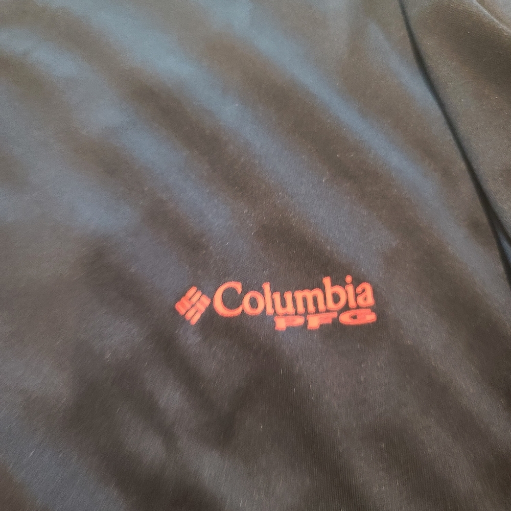 Columbia Navy Long-Sleeve Performance Tee with Orange Sleeve Branding. H-6 - Picture 3 of 5